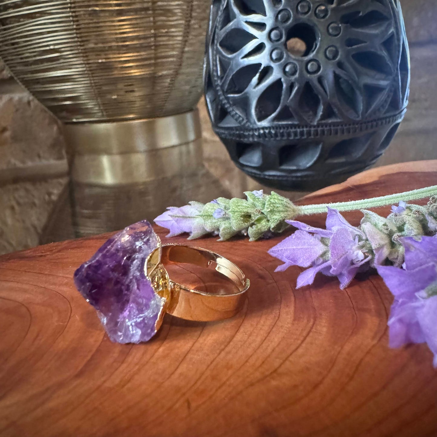 Anillo con Cuarzo Amatista Ajustable