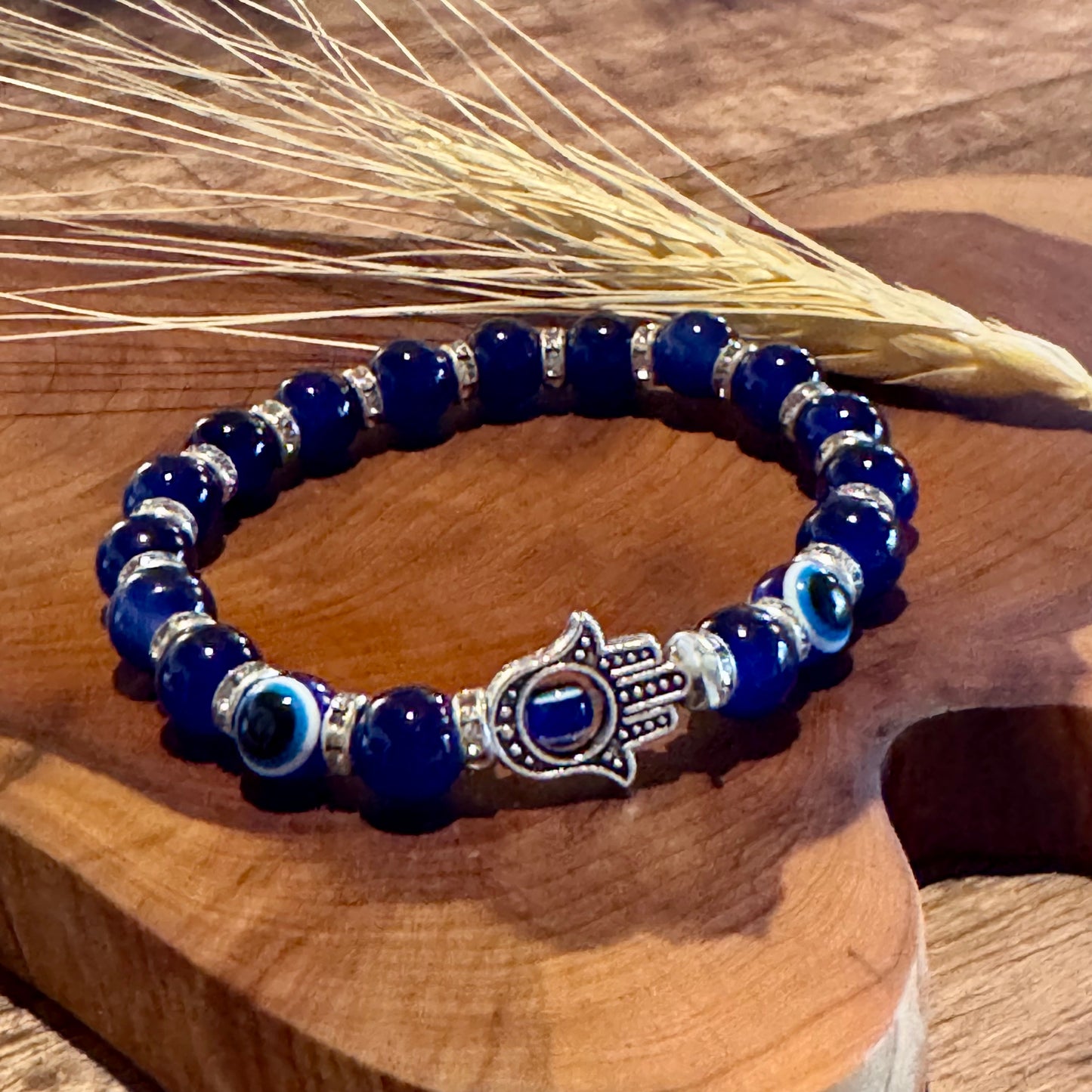 Pulsera De Cuentas Azules Ojo Turco Y Mano De Fatima
