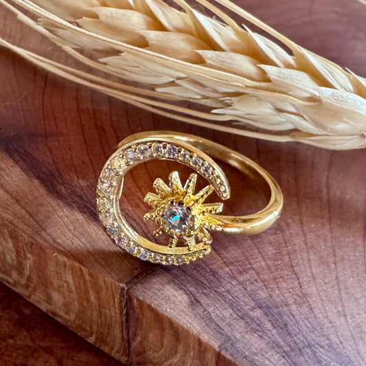 Anillo De Luna Y Estrella Con Piedras Swarovsky