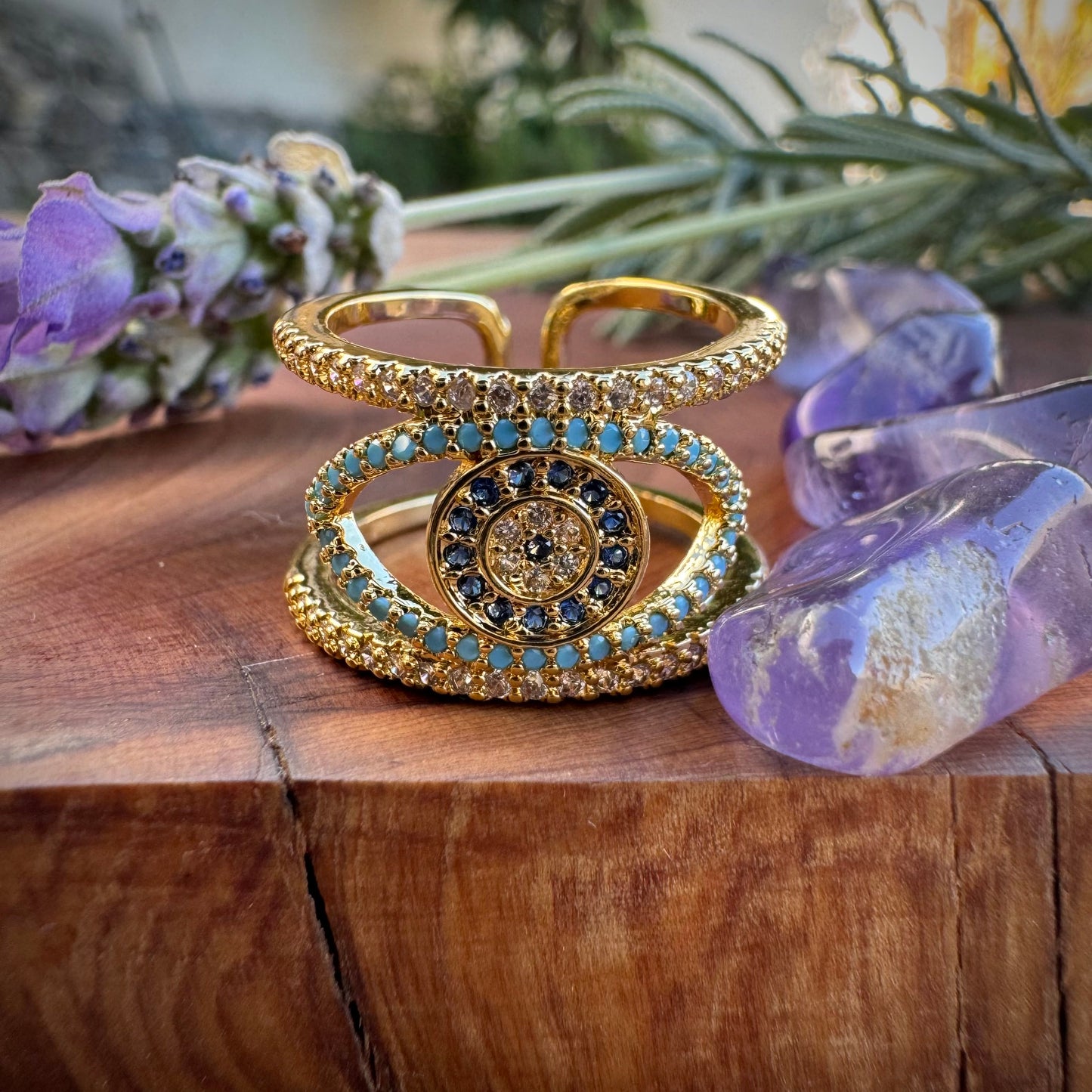 Anillo Doble Ojo Turco con Piedras