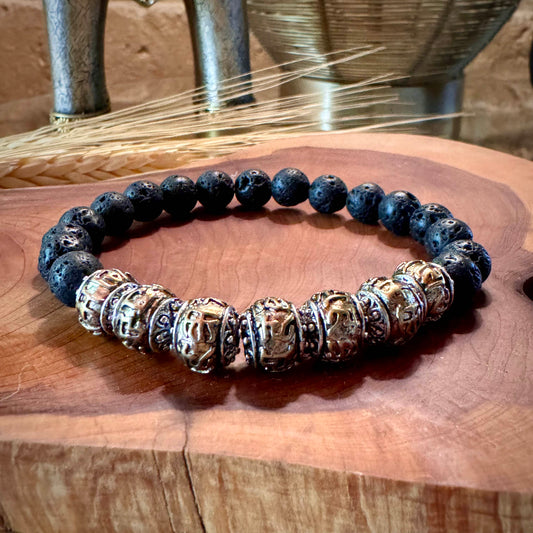 Pulsera De Piedra Volcánica Y Om Mani Padme Hum