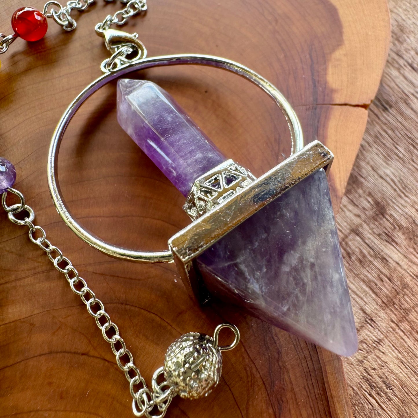 Péndulo Con Punta Y Pirámide Con Chakras Amatista